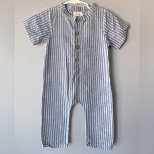 Knotted Fern blue white pin stripe linen button front jumpsuit Toddler sz 3T